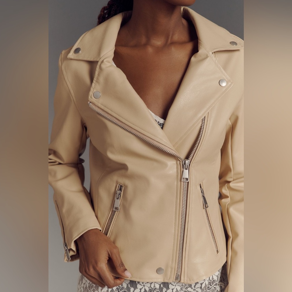 Anthropologie Tan beige faux Leather studded Jacket layering